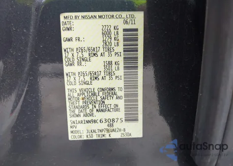 2011 Nissan Pathfinder Silver from USA, damaged, VIN 5N1AR1NN9BC630875